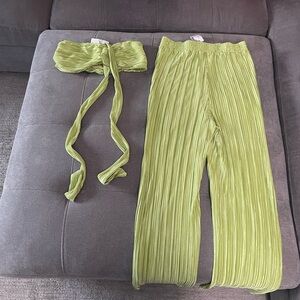 Windsor Lime Green Pleated Wide Leg Pants & Top Set